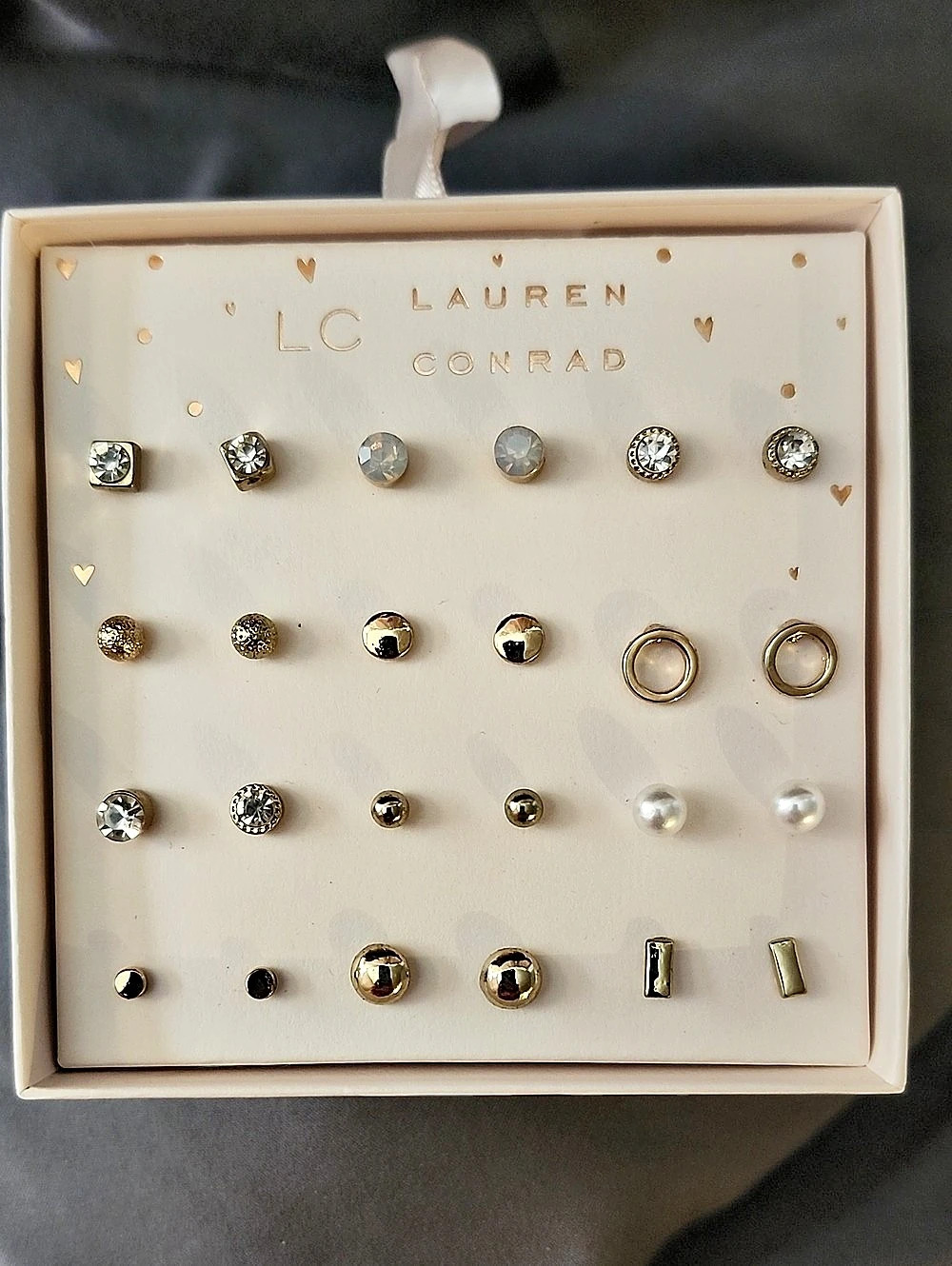 LC Lauren Conrad Gold-Tone Crystal and Pearl Stud Earring Set 20-Pair Stud &